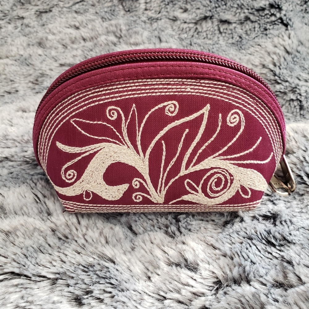 Laga Coin Purse Burgundy with Floral Embroidery